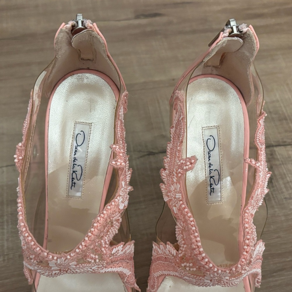 Oscar de la Renta Soft Pink PVC Patent Leather Amria Cut Out Sandals Sz 40 - Picture 5 of 15
